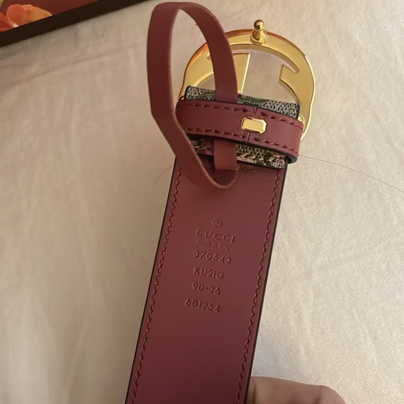 Gucci Beige/Pink GG Supreme Blooms Print Canvas Interlocking G Buckle Belt main image 6